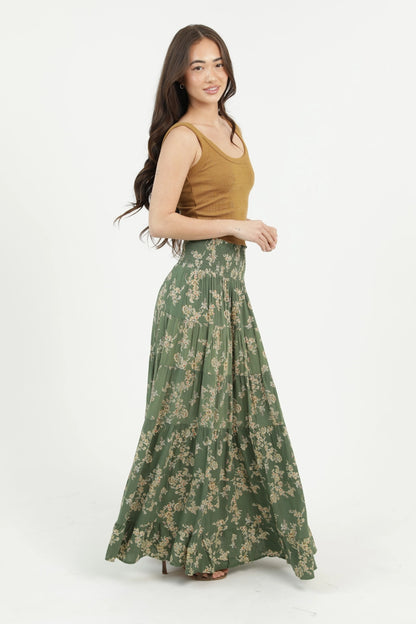 Dainty Floral Olive Maxi Skirt