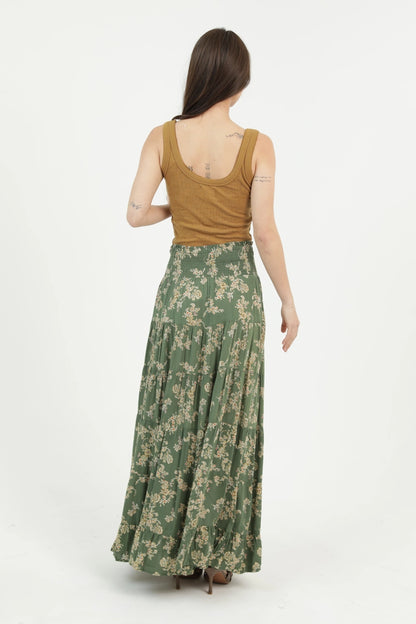 Dainty Floral Olive Maxi Skirt