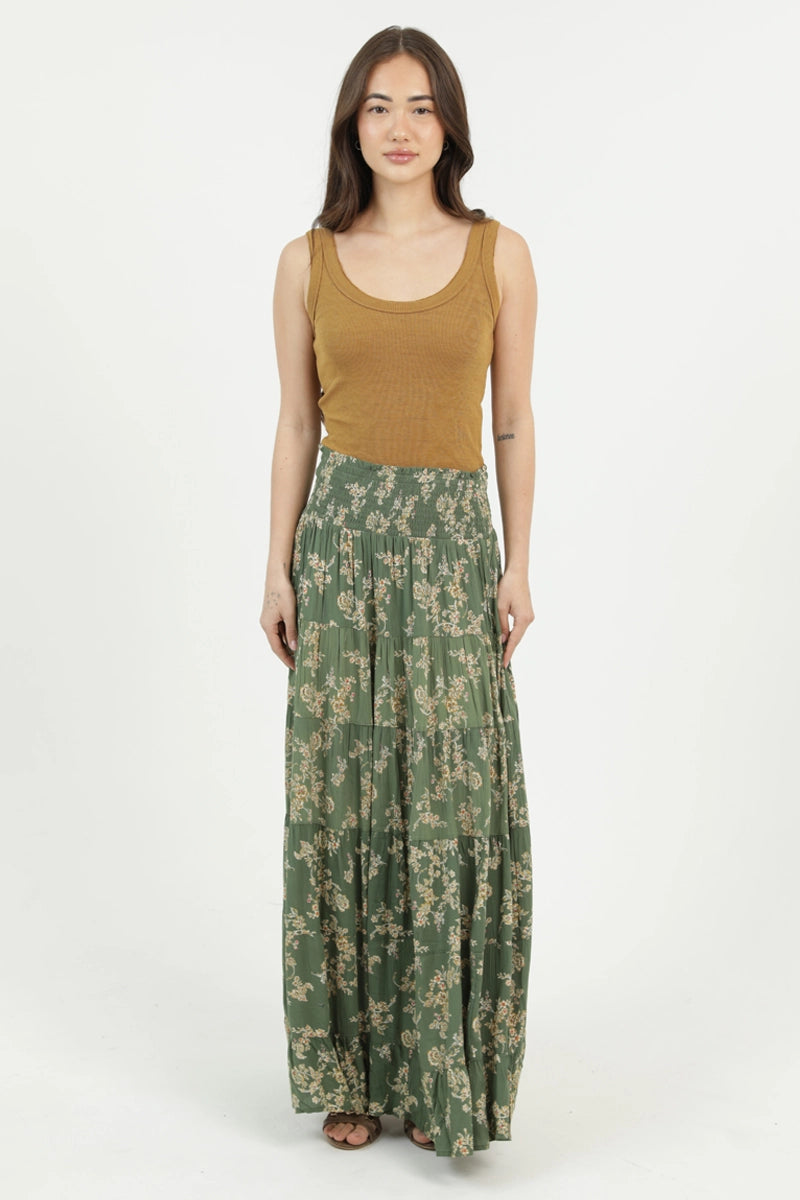 Dainty Floral Olive Maxi Skirt