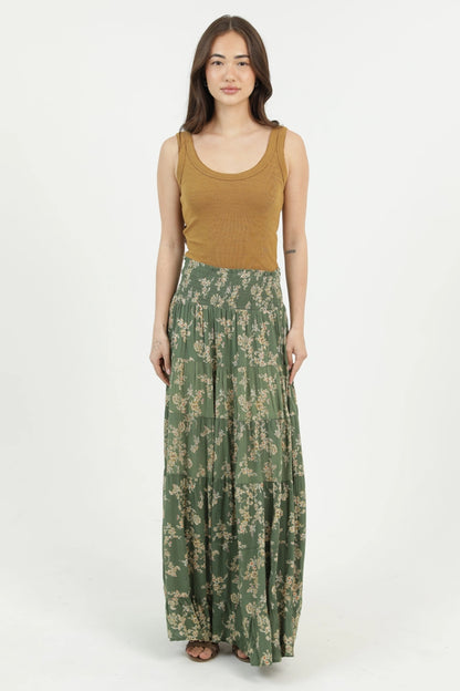 Dainty Floral Olive Maxi Skirt