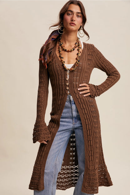 Long Crochet Cardigan Brown