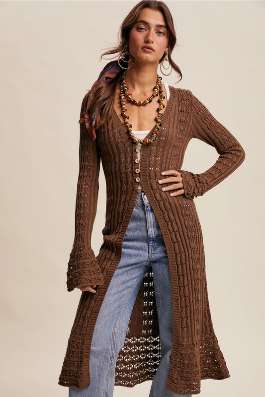Long Crochet Cardigan Brown