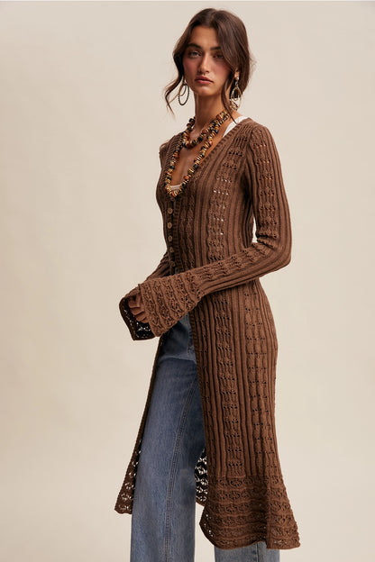 Long Crochet Cardigan Brown