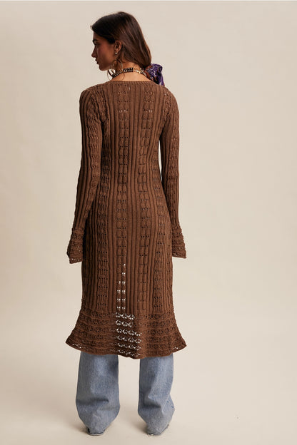 Long Crochet Cardigan Brown