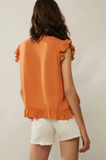 Sunny Embroidered Frill Sleeve Blouse