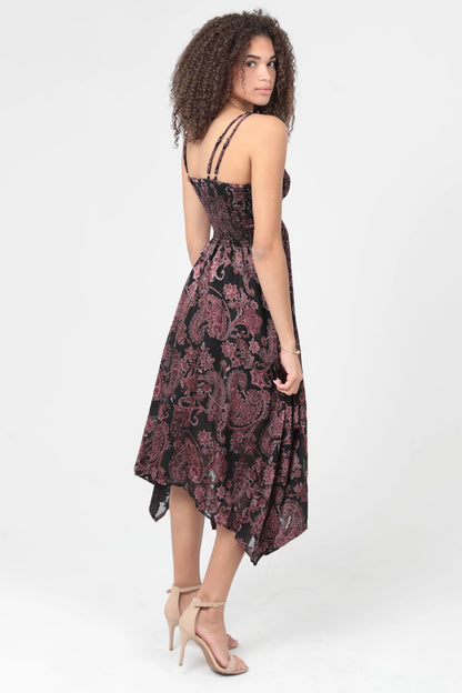 Paisley Burnout Lace Trim Midi Dress