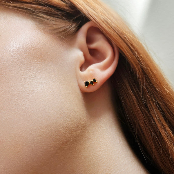 3 Stone Onyx Pear Cut Earrings