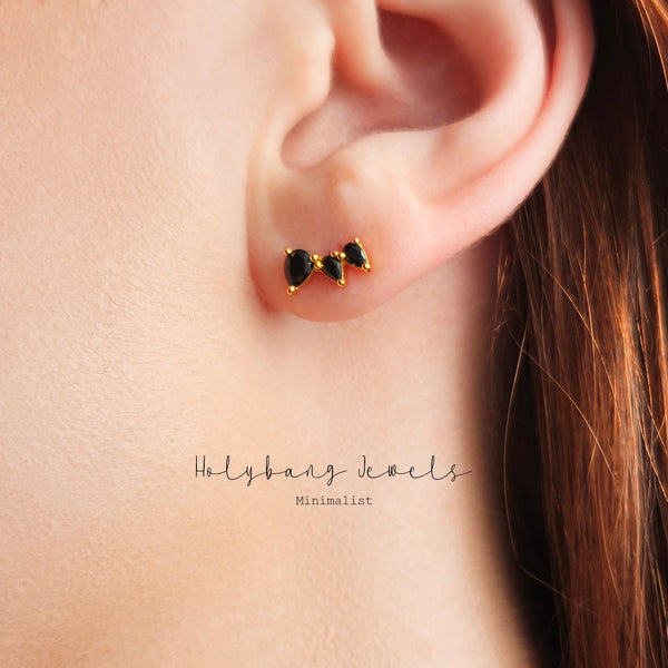 3 Stone Onyx Pear Cut Earrings