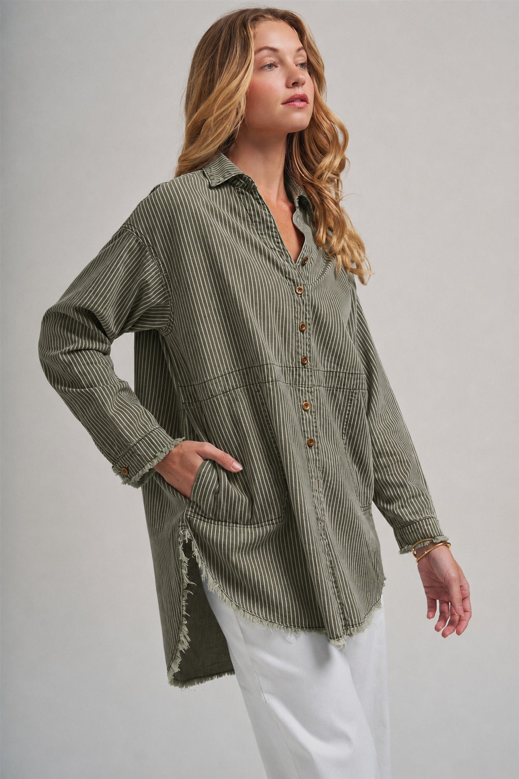 Linen Blend Oversized Button Front Top