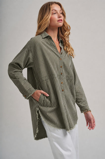 Linen Blend Oversized Button Front Top