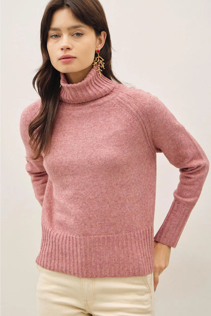 Wide Trim Turtleneck Sweater - Rose
