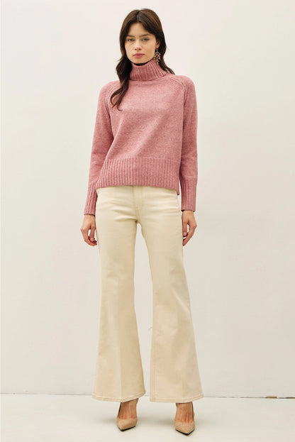 Wide Trim Turtleneck Sweater - Rose