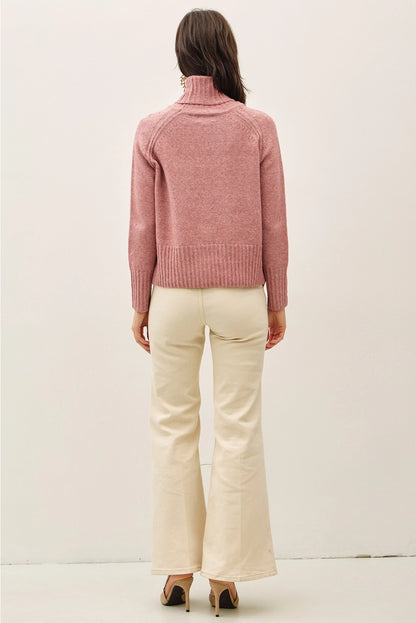 Wide Trim Turtleneck Sweater - Rose