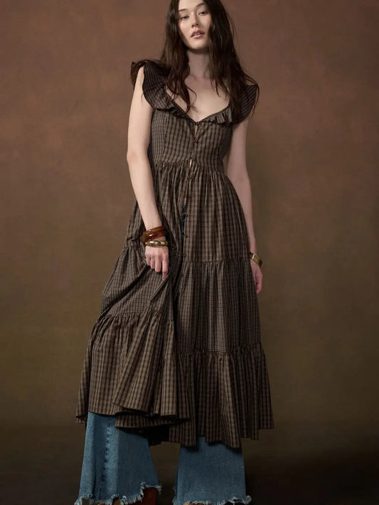 PRO Plaid Button Front Midi Dress