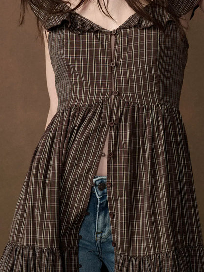 PRO Plaid Button Front Midi Dress