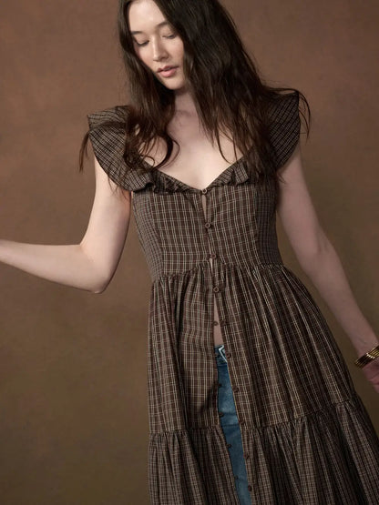 PRO Plaid Button Front Midi Dress