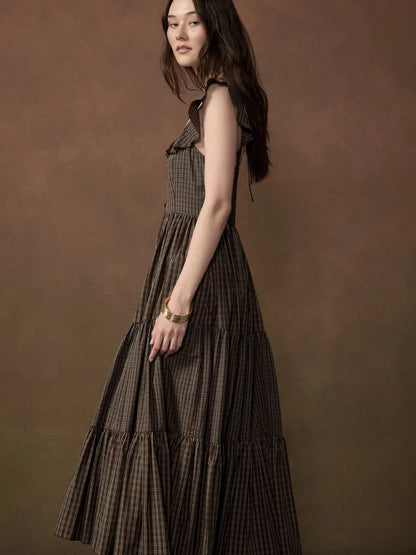PRO Plaid Button Front Midi Dress