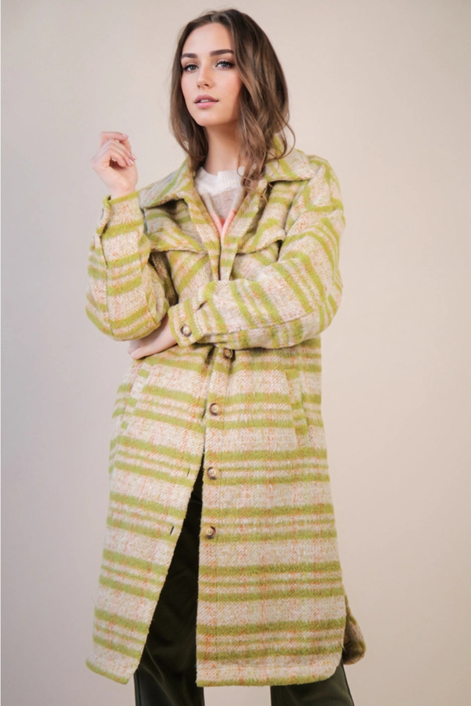 Long Green Plaid Jacket