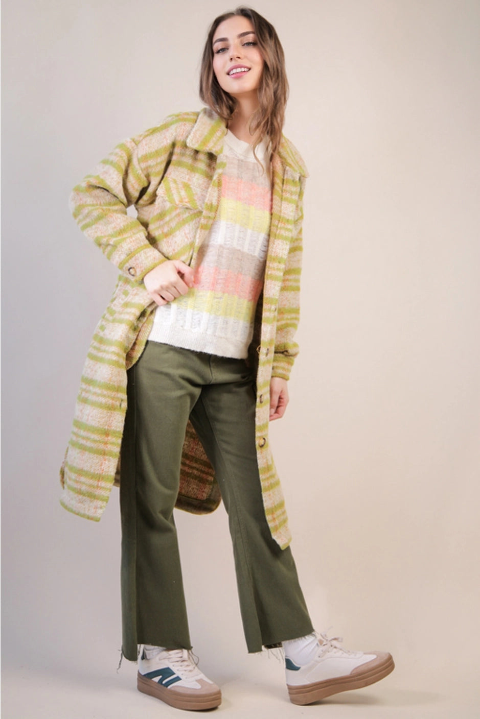 Long Green Plaid Jacket