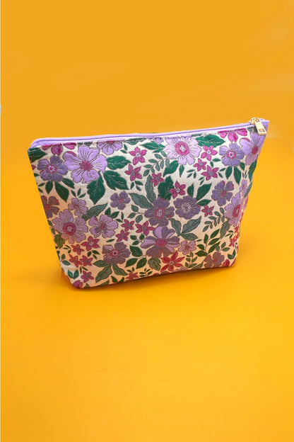 Embroidered Floral Cosmetic Bag