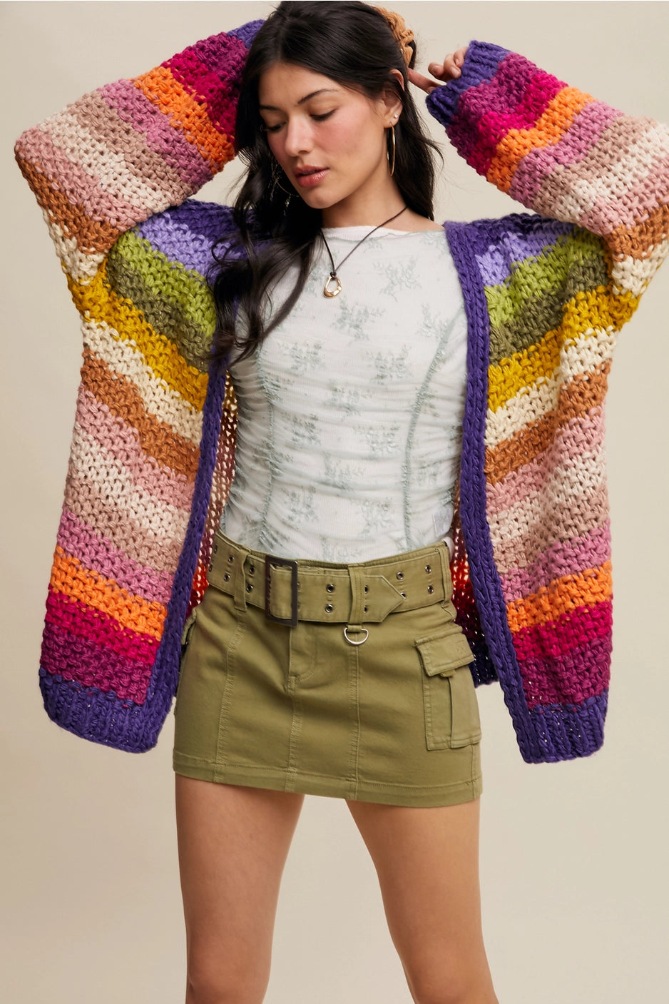 Colorful Hand Crocheted Cardi with Pockets