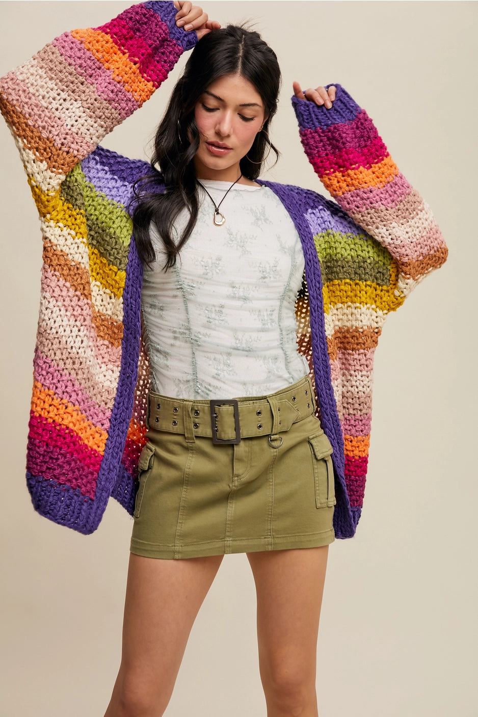Colorful Hand Crocheted Cardi with Pockets