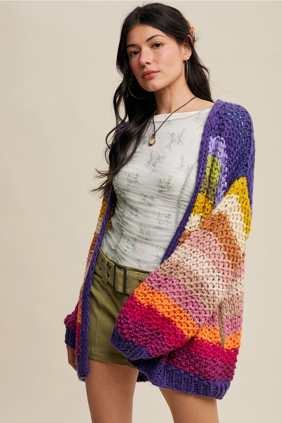 Colorful Hand Crocheted Cardi with Pockets