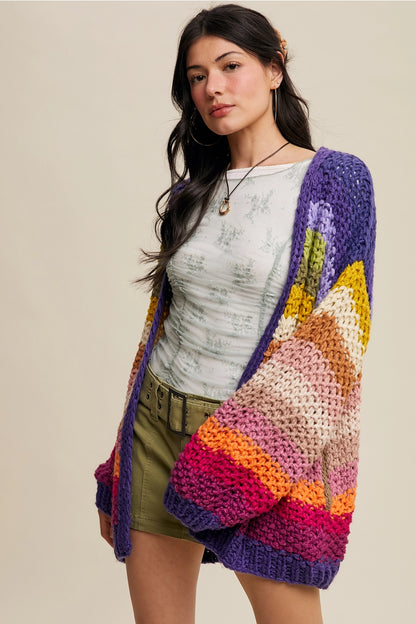Colorful Hand Crocheted Cardi with Pockets