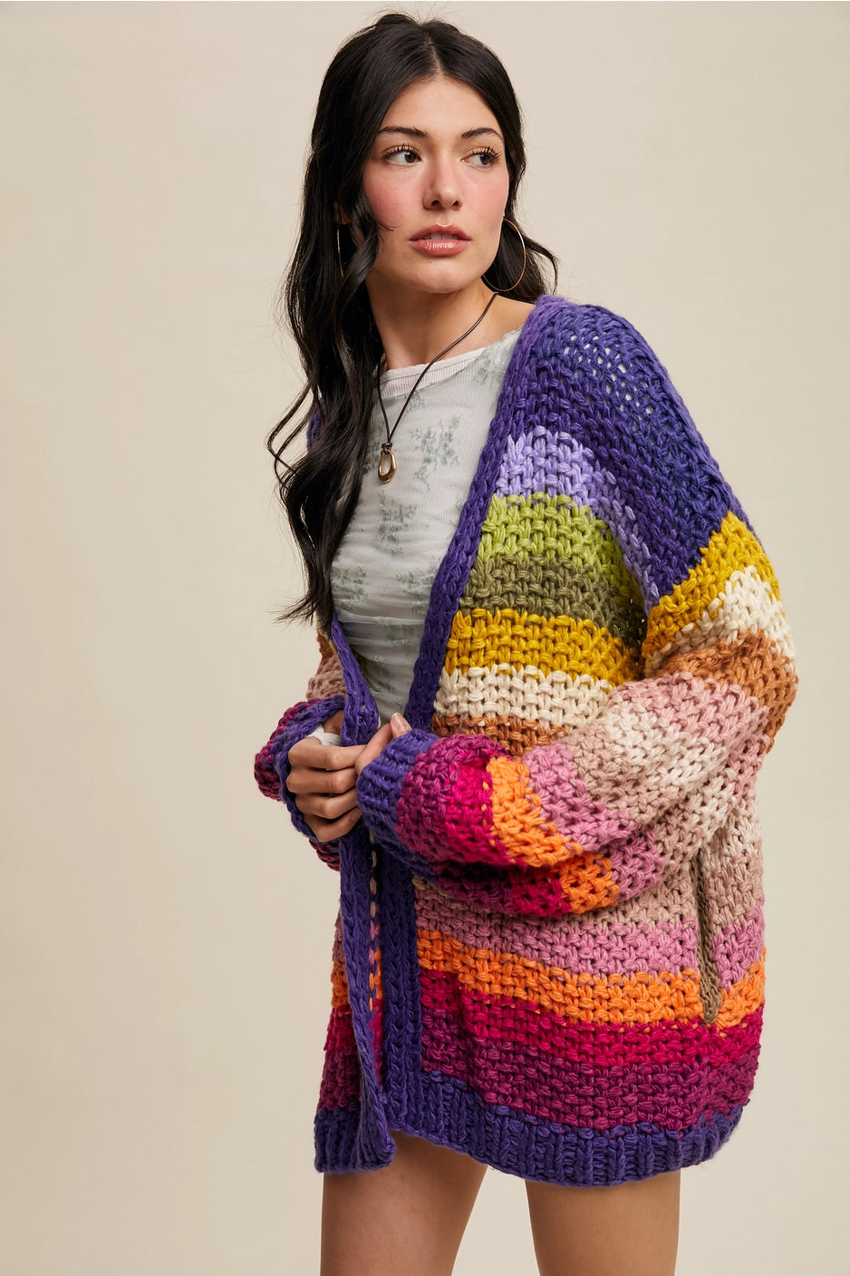 Colorful Hand Crocheted Cardi with Pockets