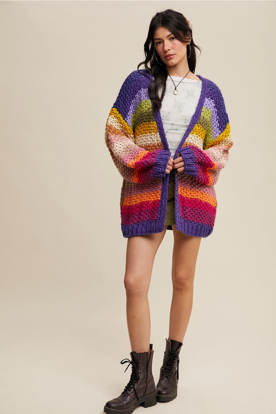 Colorful Hand Crocheted Cardi with Pockets