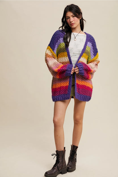 Colorful Hand Crocheted Cardi with Pockets