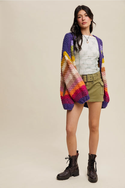 Colorful Hand Crocheted Cardi with Pockets
