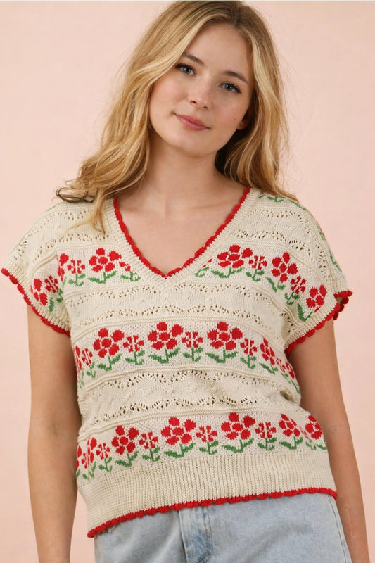 Graphic Knit Floral Sweater