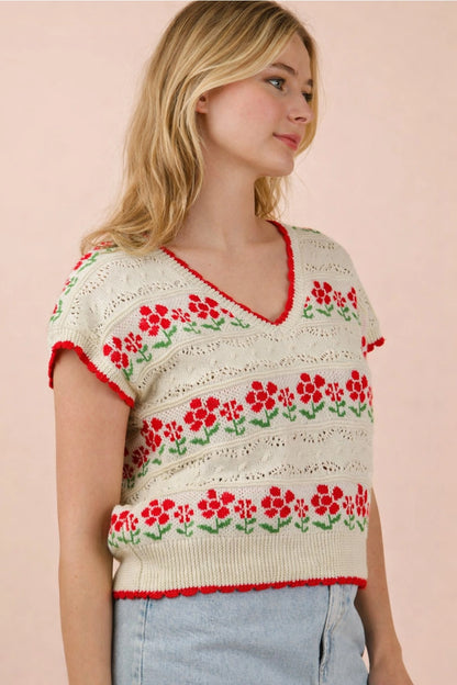 Graphic Knit Floral Sweater