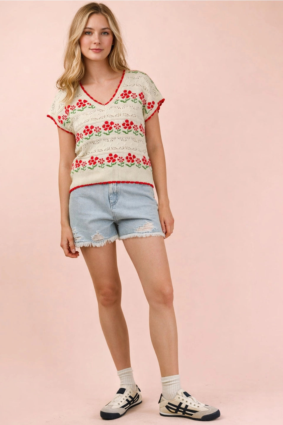 Graphic Knit Floral Sweater