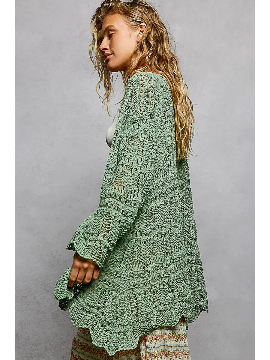 Loose Knit Scallop Hem Cardi