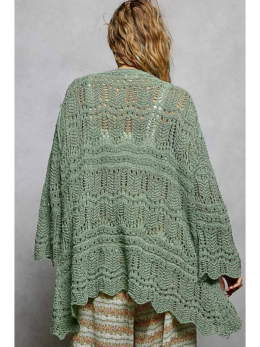 Loose Knit Scallop Hem Cardi