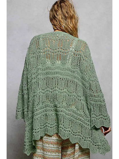 Loose Knit Scallop Hem Cardi