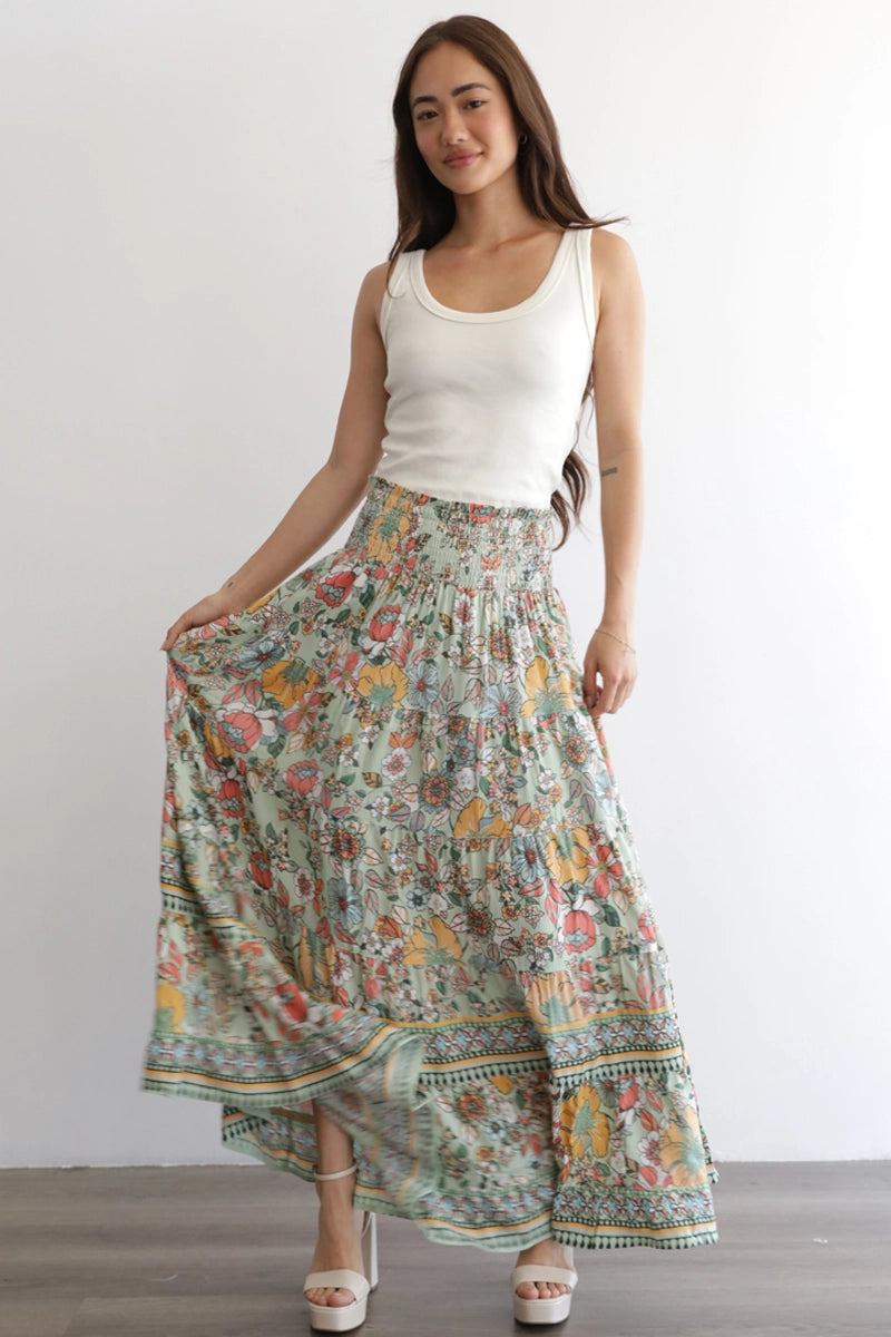 Sage Multi Floral Maxi Skirt