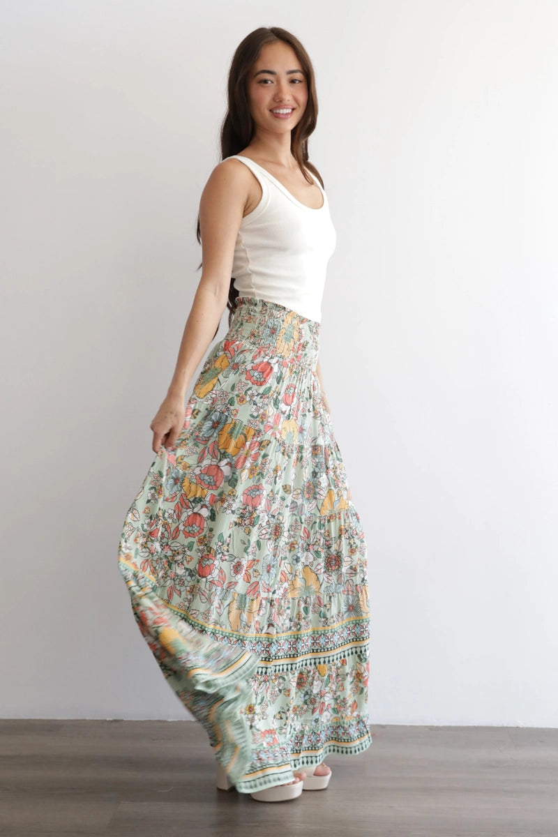 Sage Multi Floral Maxi Skirt