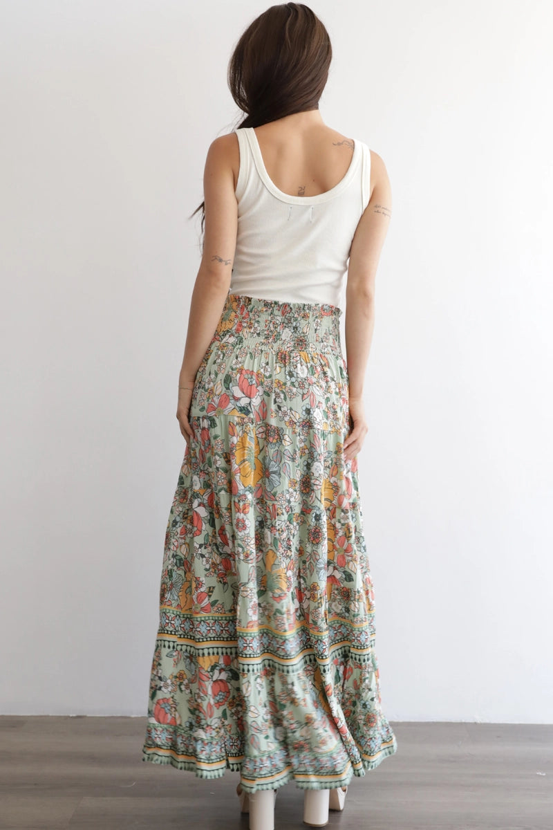 Sage Multi Floral Maxi Skirt