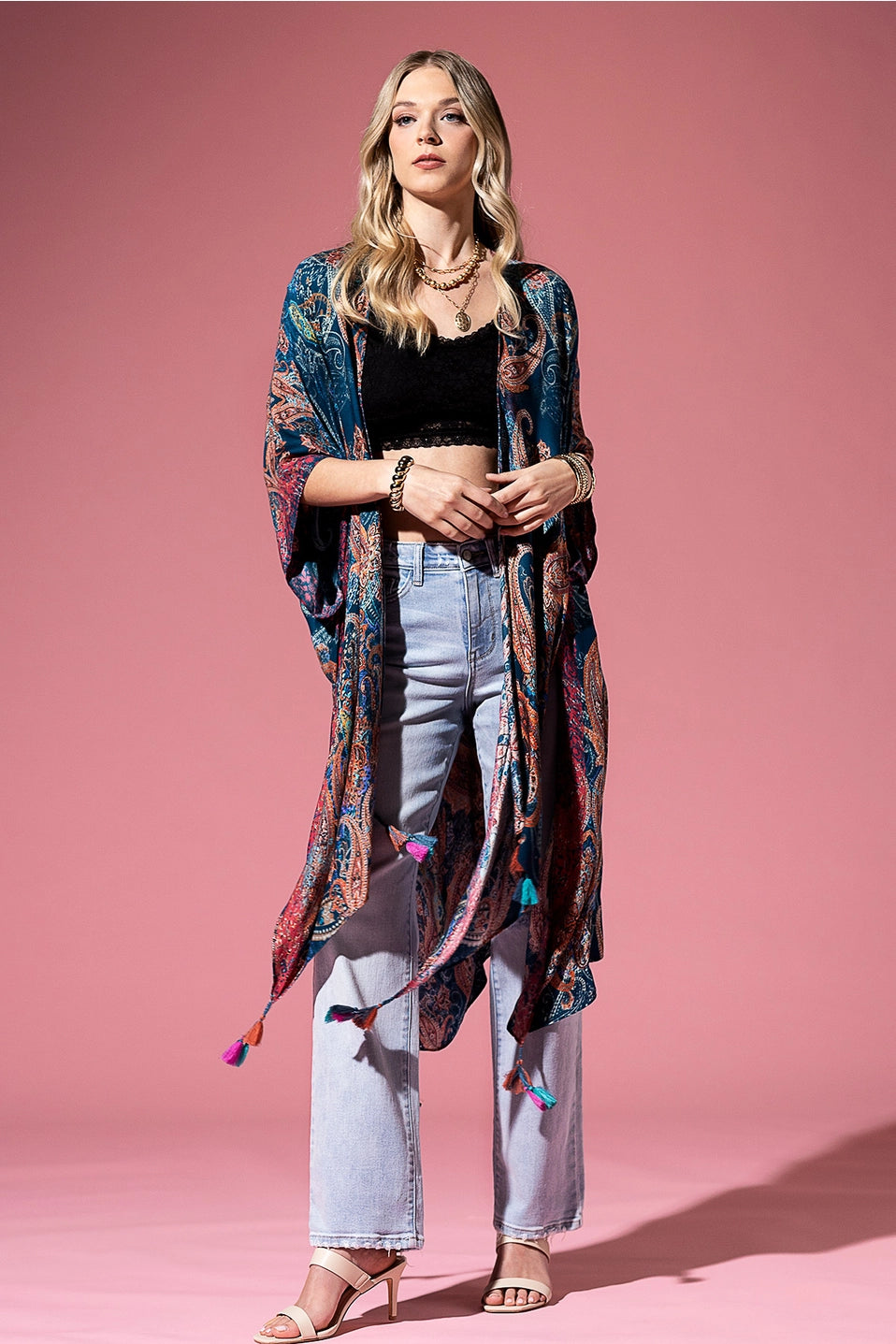 Sophia Paisley Kimono with Tassles