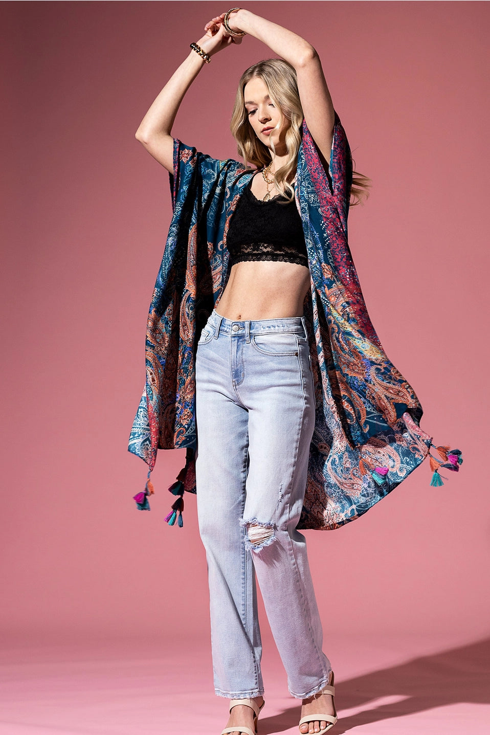 Sophia Paisley Kimono with Tassles