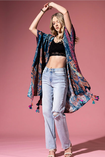 Sophia Paisley Kimono with Tassles