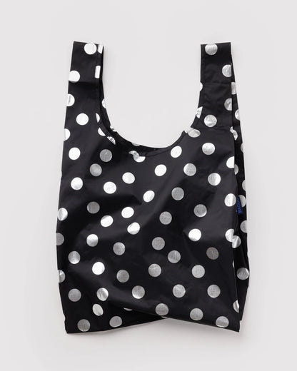 BAGGU Standard Reusable Bag- Black & Silver Polka Dots