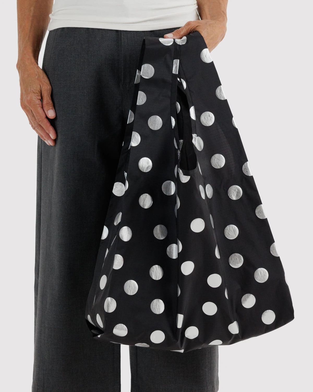 BAGGU Standard Reusable Bag- Black & Silver Polka Dots