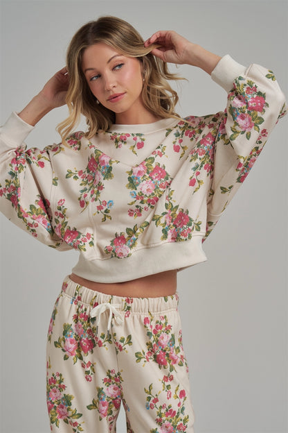 Oversized Floral Fleece Sweatshirt