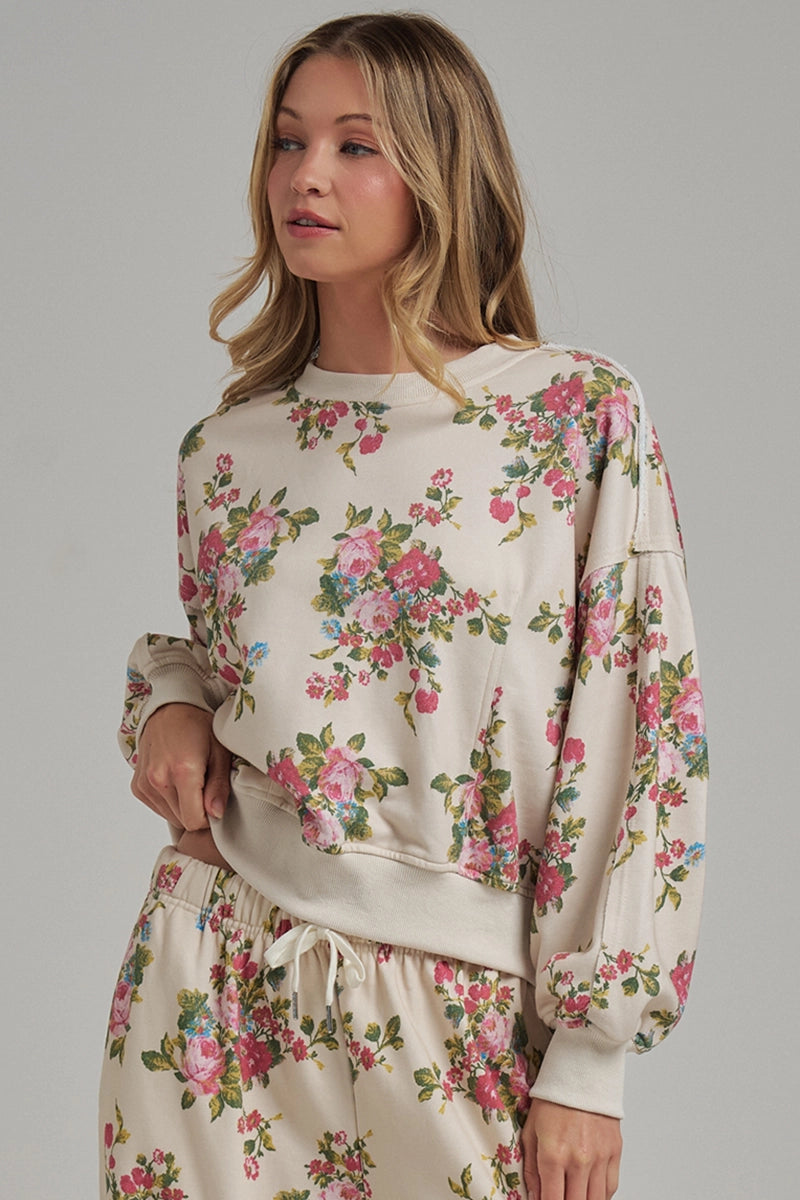Oversized Floral Fleece Sweatshirt