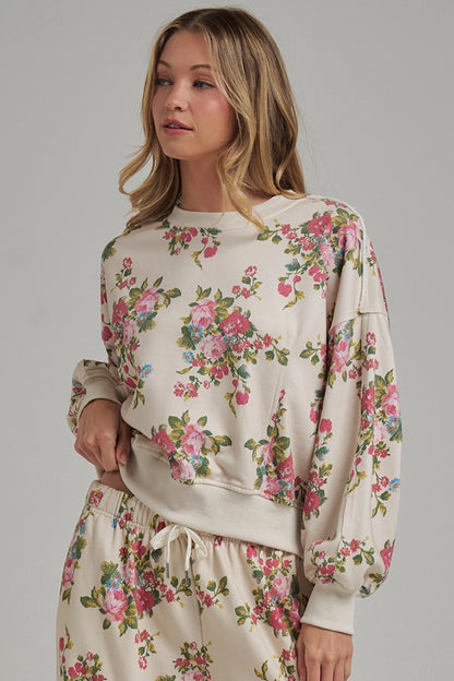 Oversized Floral Fleece Sweatshirt