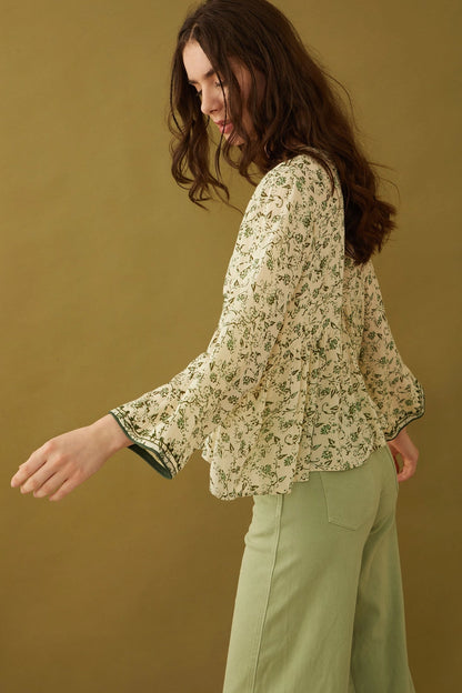 Green Petals Flowy Blouse